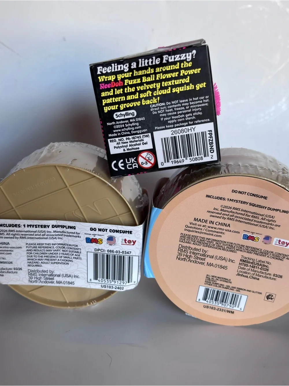 Authentic Needoh Fuzzball & Mystery Tie Dye Dumpling / Squishy -Bundle Of 3 NIB